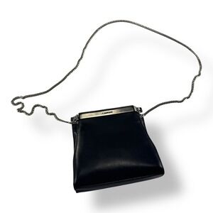Joan & David Black Leather Purse Silver Metal Chain Strap